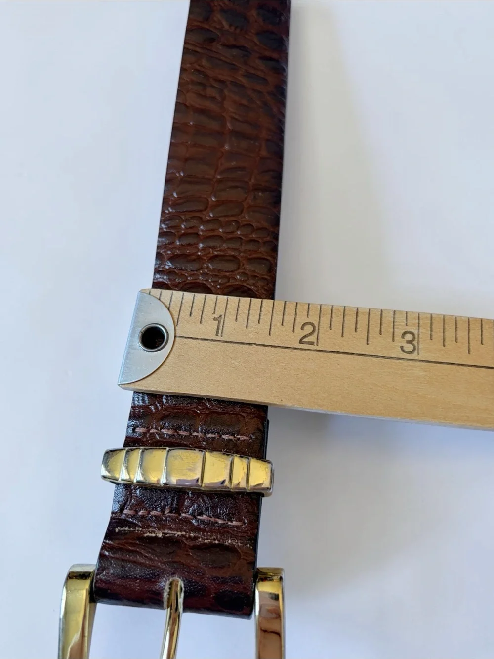 The Ritz Collection Croc-Embossed Leather Brown Belt Art Deco Gold Buckle XS